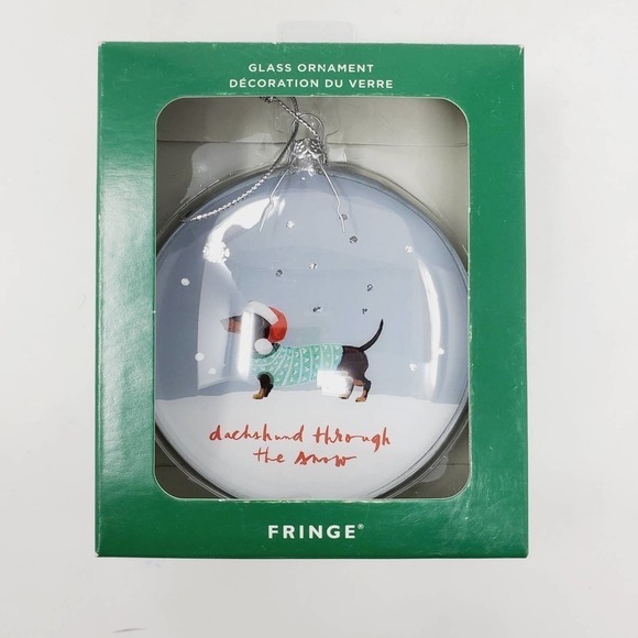 Fringe Dachshund Wearing Dog Santa Hat Glass Round Convex Christmas Ornament - Picture 1 of 4